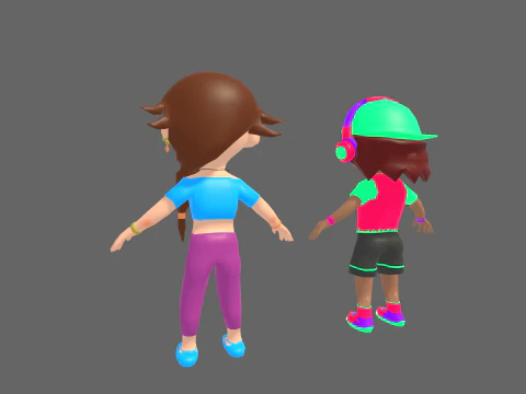 Low Poly Street Hip Hop Boy and Girl - Fantasy Characters Pack 3D Model