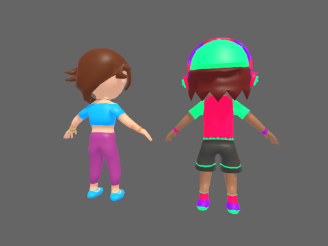 Low Poly Street Hip Hop Boy and Girl - Fantasy Characters Pack 3D Модель