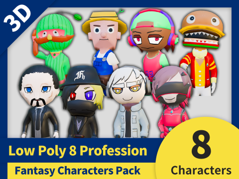 Low Poly 8 Profession - Fantasy Characters Pack Modelo 3D