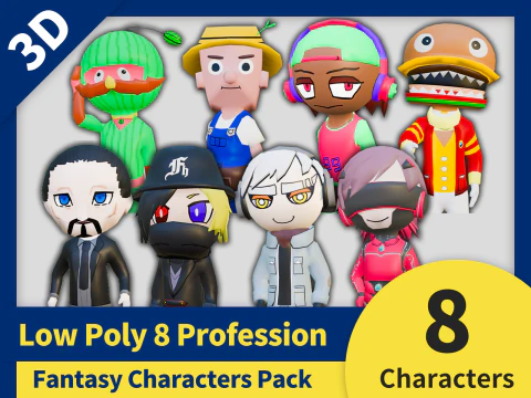 Low Poly 8 Profession &mdash; набор фэнтезийных персонажей 3D Модель