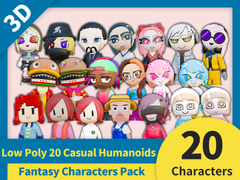 Low Poly 20 Casual Humanoids - Fantasy Characters Pack 3D Model