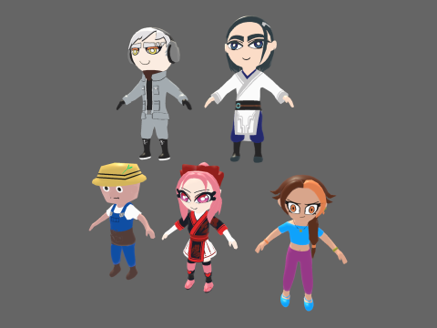 Low Poly 20 Casual Humanoids - Fantasy Characters Pack 3D Model
