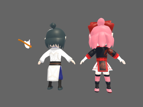 Low Poly Asia Boy and Girl - Fantasy Characters Pack 3D 모델