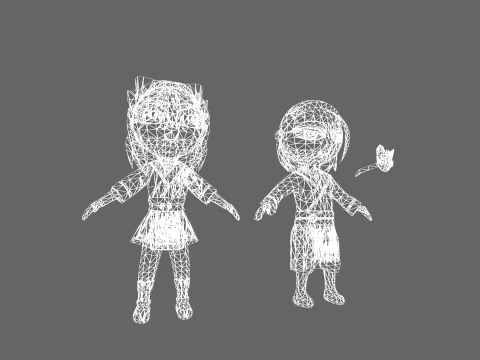 Low Poly Asia Boy and Girl - Fantasy Characters Pack 3D Model