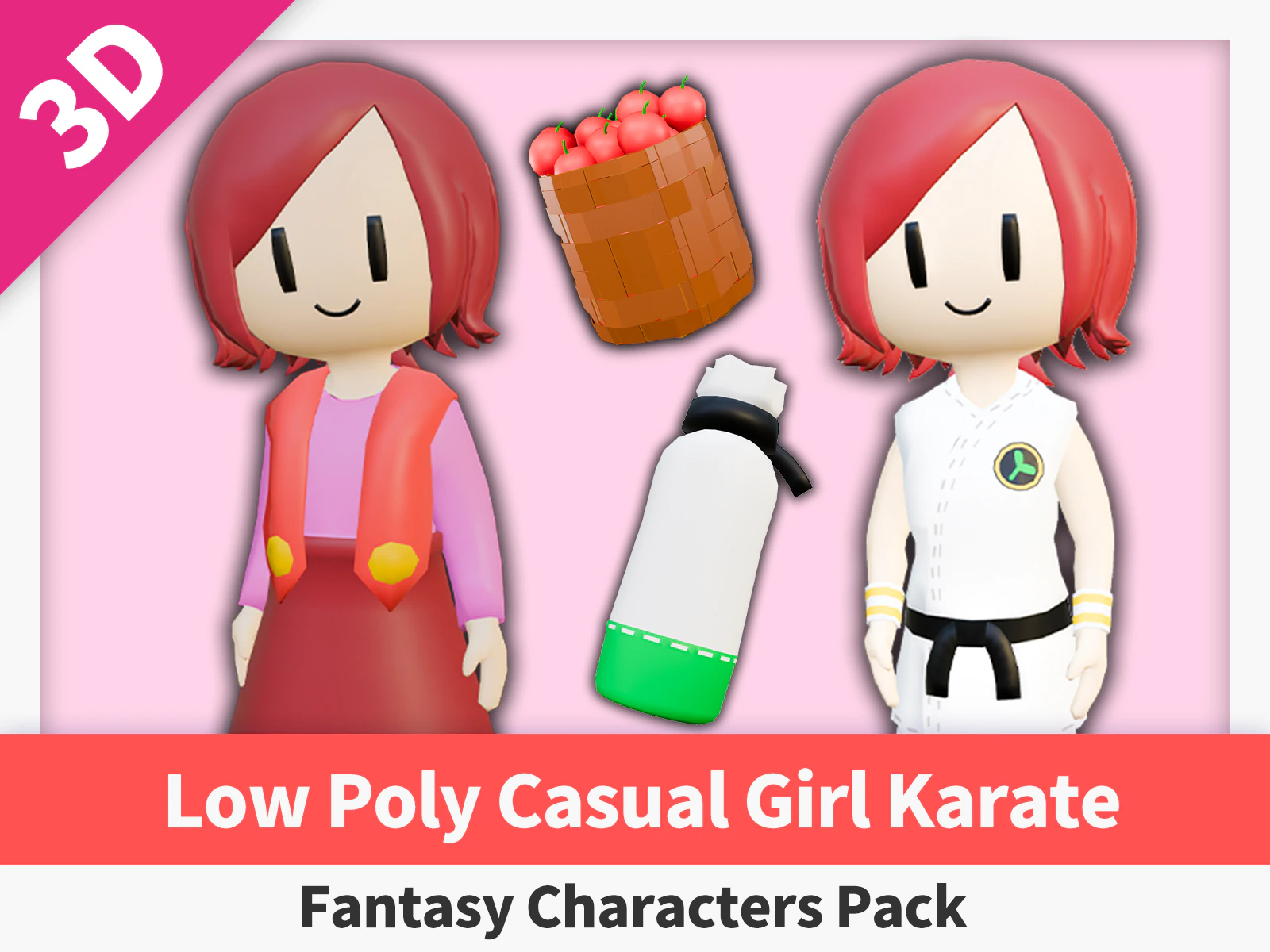 Low Poly Casual Girl Karate - Fantasy Characters Pack 3D Model .c4d .max .obj .3ds .fbx .stl .blend
