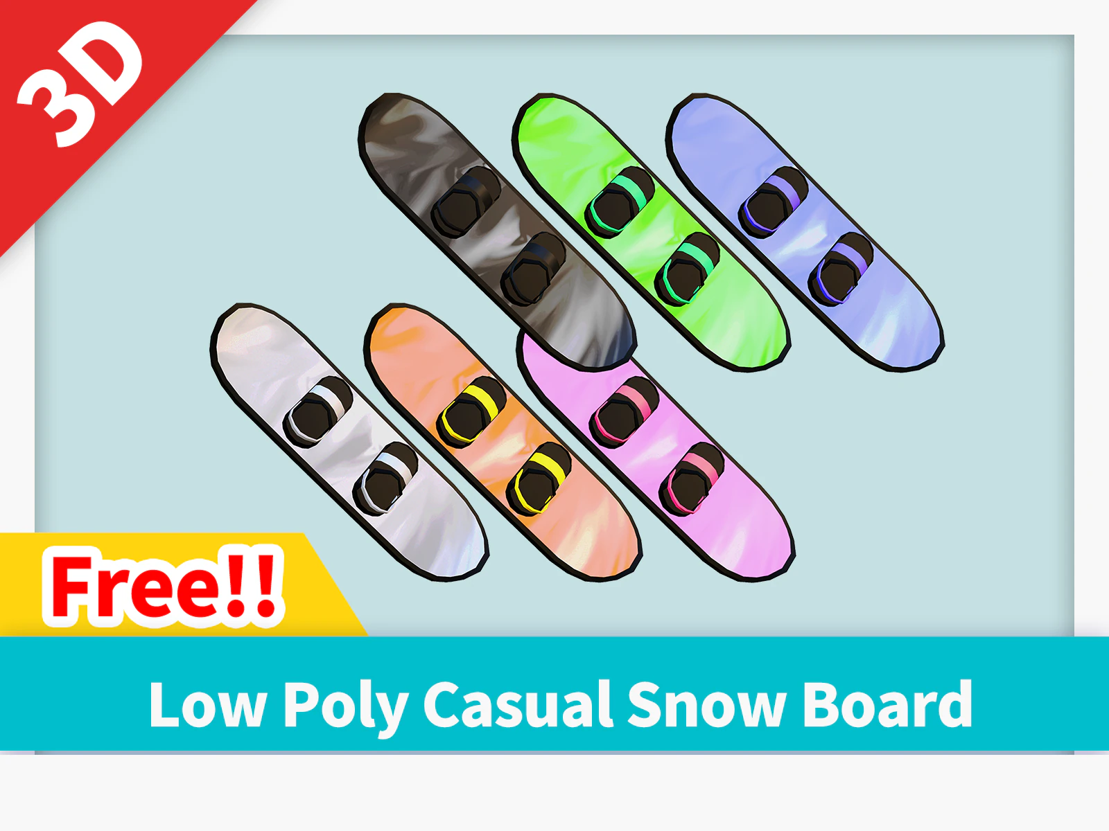 Low Poly Casual Snow Board 3D Model .c4d .max .obj .3ds .fbx .stl .blend 