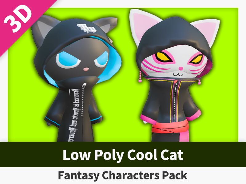 Low Poly Cool Cat - Fantasy Characters Pack Modello 3D .c4d .max .obj .3ds .fbx .stl .blend 