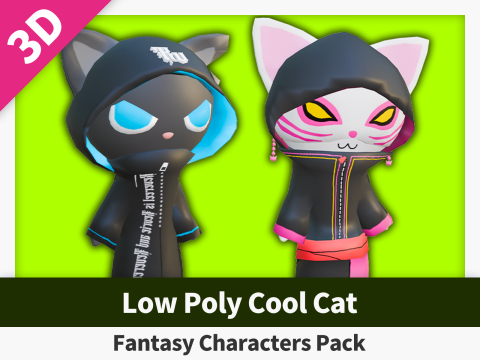 Low Poly Cool Cat - Fantasy Characters Pack 3D Model