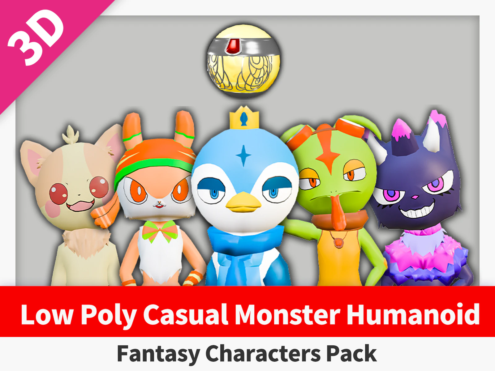 Low Poly Casual Monster Humanoid - Fantasy Characters Pack 3D Model .c4d .max .obj .3ds .fbx .stl .blend 