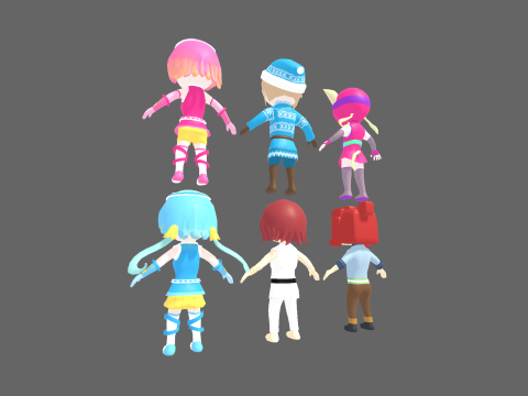 Low Poly 12 Girls - Fantasy Characters Pack 3D Model