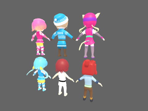 Low Poly 12 Girls - Fantasy Characters Pack 3D Model