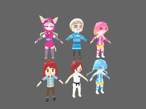 Low Poly 12 Girls - Fantasy Characters Pack 3D Model