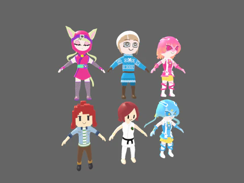 Low Poly 12 Girls - Fantasy Characters Pack 3D Model
