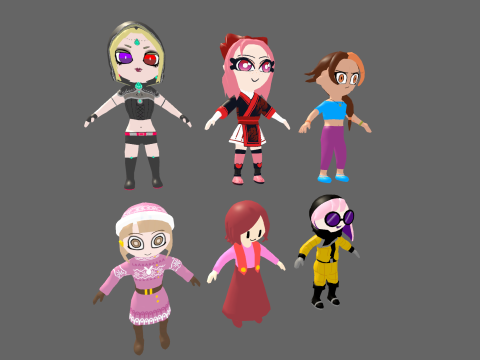 Low Poly 12 Girls - Fantasy Characters Pack 3D Model