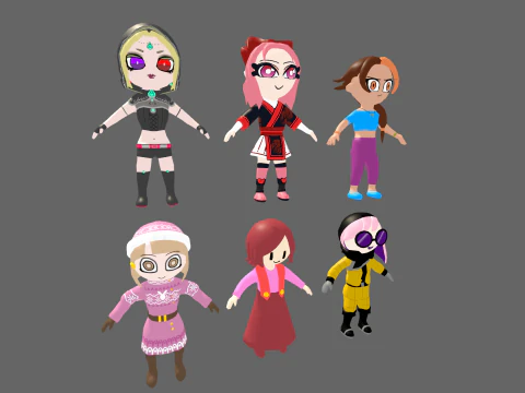 Low Poly 12 Girls - Fantasy Characters Pack 3D Model