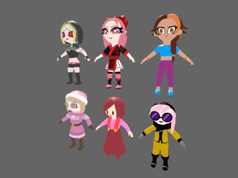 Low Poly 12 Girls - Fantasy Characters Pack 3D Model