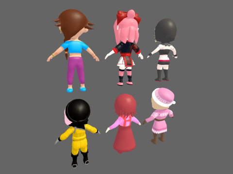 Low Poly 12 Girls - Fantasy Characters Pack 3D Model