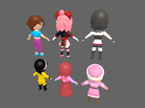 Low Poly 12 Girls - Fantasy Characters Pack 3D Model