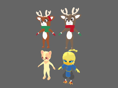 Low Poly 8 Animal Humanoids - Fantasy Characters Pack 3D Model