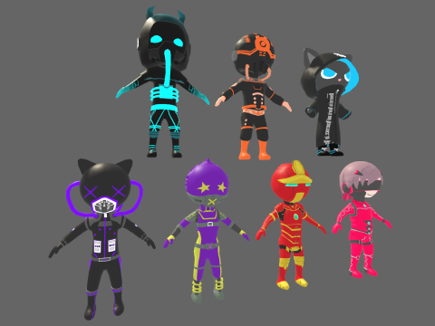 Low Poly 7 Sci-Fi Heros - Fantasy Characters Pack 3D मॉडल