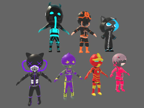 Low Poly 7 Sci-Fi Heros - Fantasy Characters Pack 3D Model