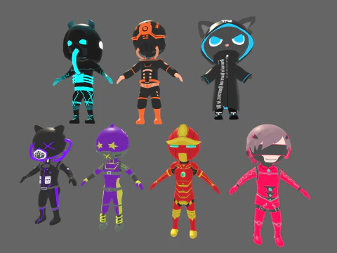 Low Poly 7 Sci-Fi Heros - Fantasy Characters Pack 3D Model