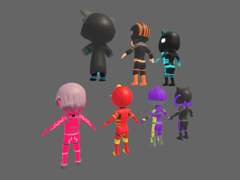 Low Poly 7 Sci-Fi Heros - Fantasy Characters Pack 3D Model