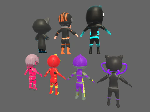 Low Poly 7 Sci-Fi Heros - Fantasy Characters Pack 3D Model