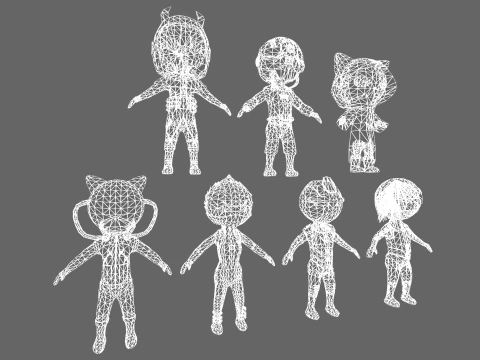 Low Poly 7 Sci-Fi Heros - Fantasy Characters Pack 3D Model