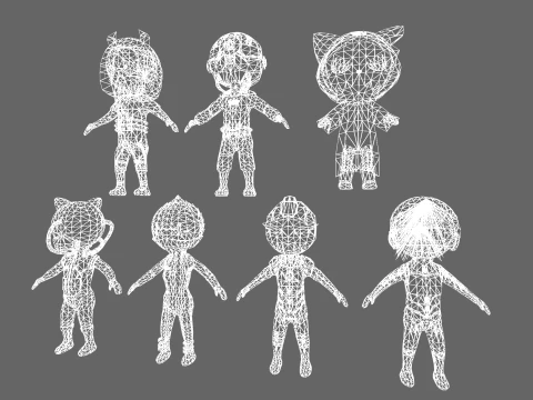 Low Poly 7 Sci-Fi Heros - Fantasy Characters Pack 3D Model