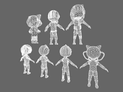 Low Poly 7 Sci-Fi Heros - Fantasy Characters Pack 3D Model