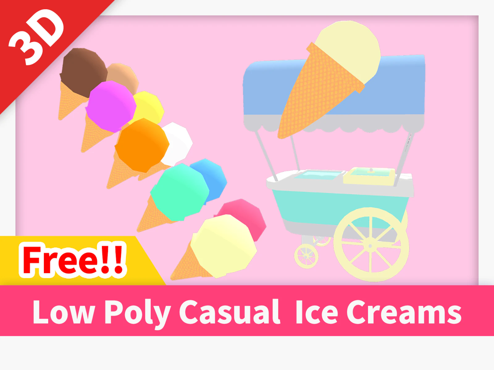 Low Poly Casual Ice Creams 3D Model .c4d .max .obj .3ds .fbx .stl .blend