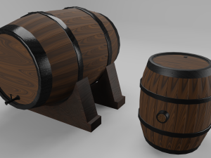 Low Poly Wooden Barrels 3D मॉडल