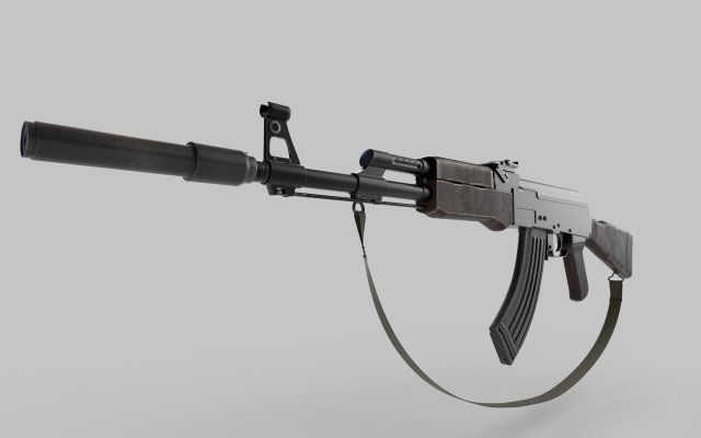 AK47 with silencer Model 3D .c4d .max .obj .3ds .fbx .stl .blend 