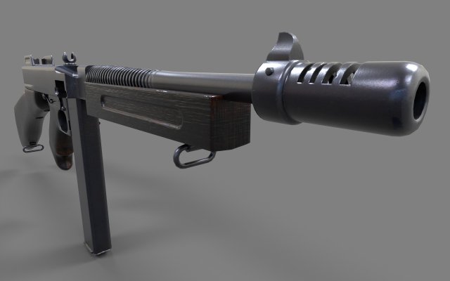 Tommy machine-gun Low-poly Modello 3D .c4d .max .obj .3ds .fbx .stl .blend 