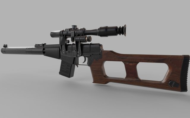 VSS Vintorez Rifle Low-poly 3D Model .c4d .max .obj .3ds .fbx .stl .blend 