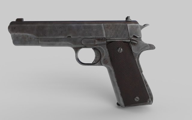 M1911 Pistol Low-Poly 3D Model .c4d .max .obj .3ds .fbx .stl .blend 