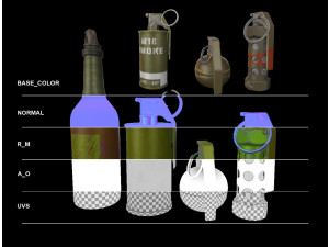 Hand Grenades - PBR - poly 3D Model