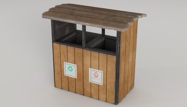 Wood street bin Low-poly 3D Model .c4d .max .obj .3ds .fbx .stl .blend 