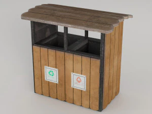 Drewniany kosz uliczny Low-poly Model 3D