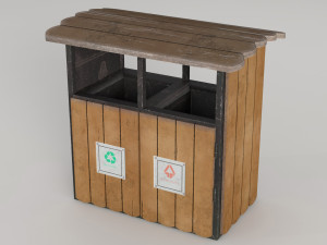 Wood street bin Low-poly 3D Model