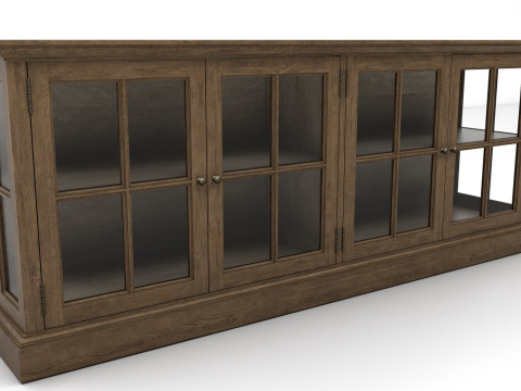 Showcase wooden bookcase with glass doors Low-poly 3D Model