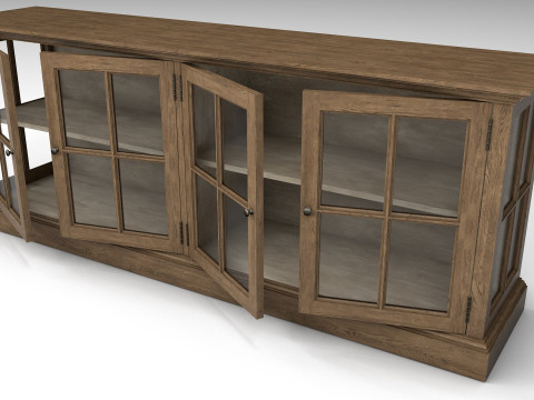 Showcase wooden bookcase with glass doors Low-poly 3Dモデル