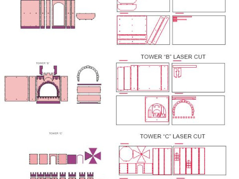 Princess castle Laser-cut MDF Tower Modelo 3D