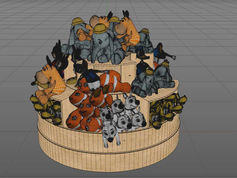 Circular Island Cabinet With Toys 3D Model