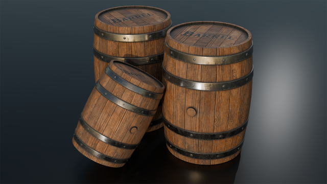 Wooden Barrel 3Dモデル .c4d .max .obj .3ds .fbx .stl .blend 