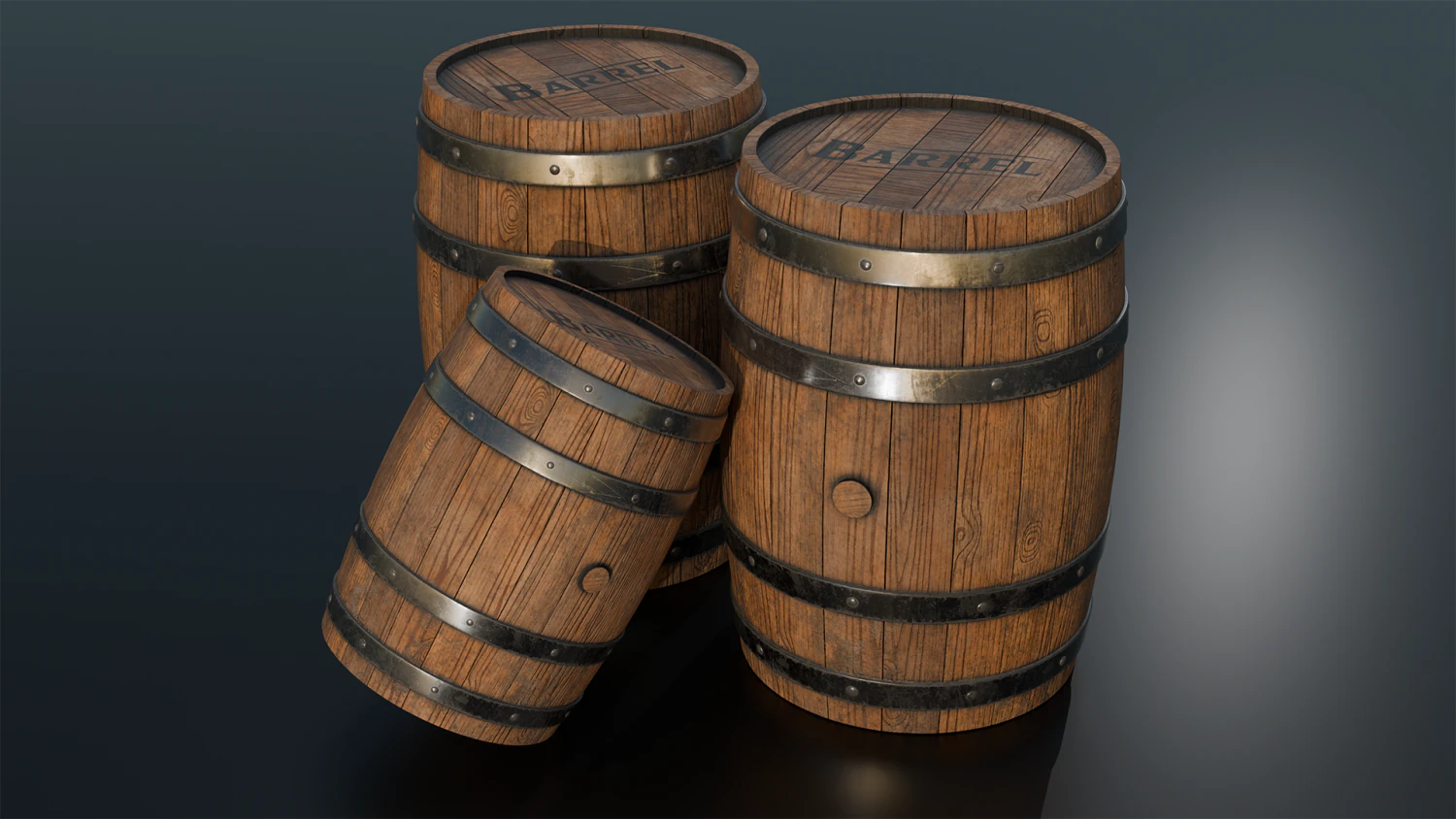 Wooden Barrel 3D Model .c4d .max .obj .3ds .fbx .stl .blend