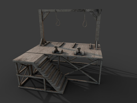 Platform kayu tiang gantungan Model 3D