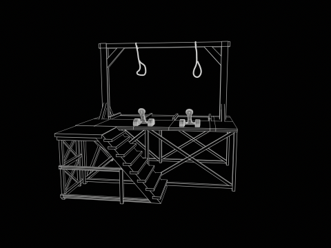 Platform kayu tiang gantungan Model 3D