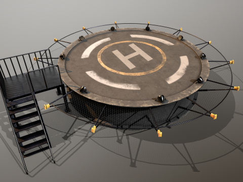Helipad Circular Platform Model 3D